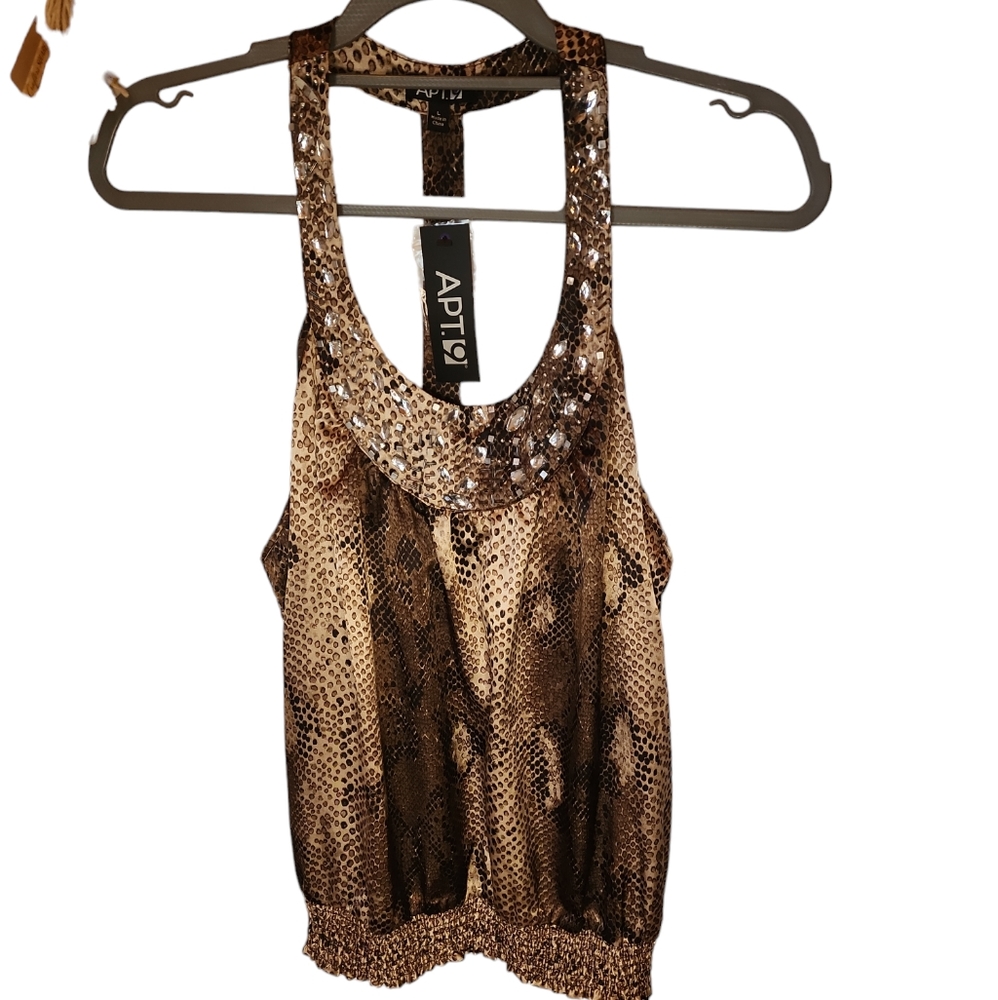 NWT New Yrs Eve Apt 9 sexy animal print razor back, women's top.